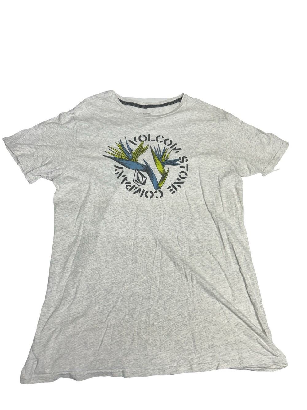 Volcom Men’s Large Gray Graphic T-Shirt Small Stain on Back Hem